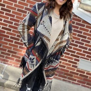 Aztec Jacquard Fringe Cardigan